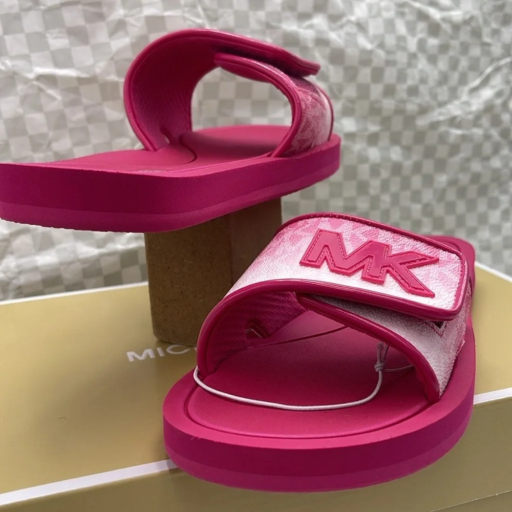 MICHAEL KORS Palmer Ombré Signature Logo Slide Sandal Dragonfruit NWT